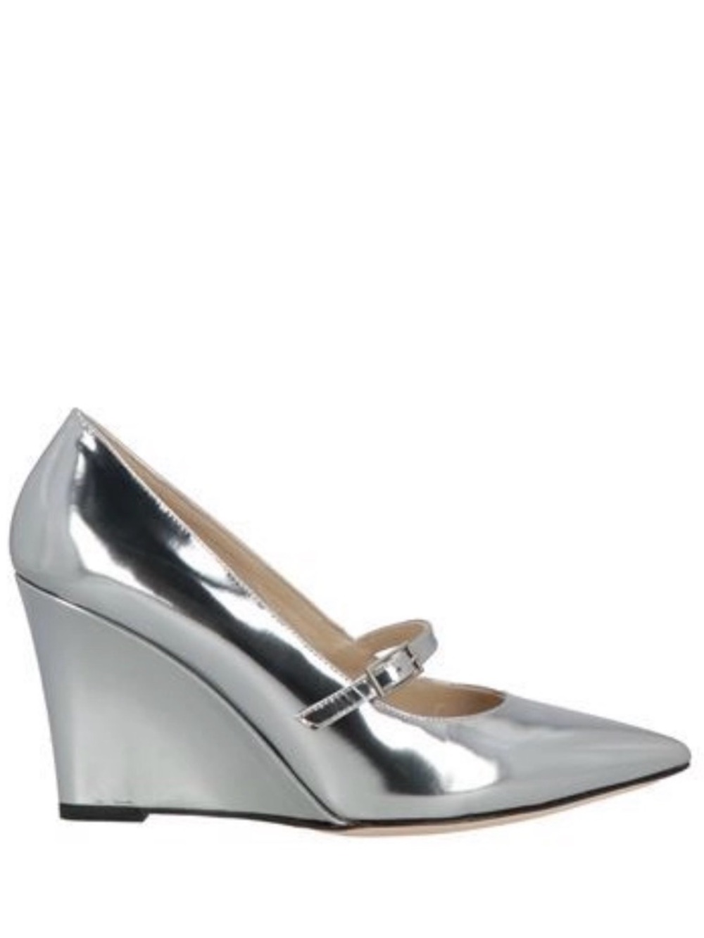 Theory leather Silver Pointed-Toe Wedge Pumps Mary Jane Strap NEW NWOT 11